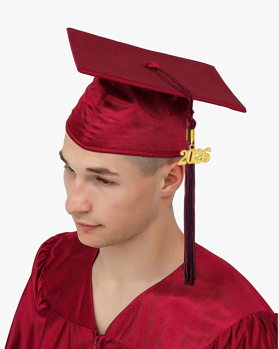 High School Shiny Adult Graduation Cap with Tassel-12 Colors Available