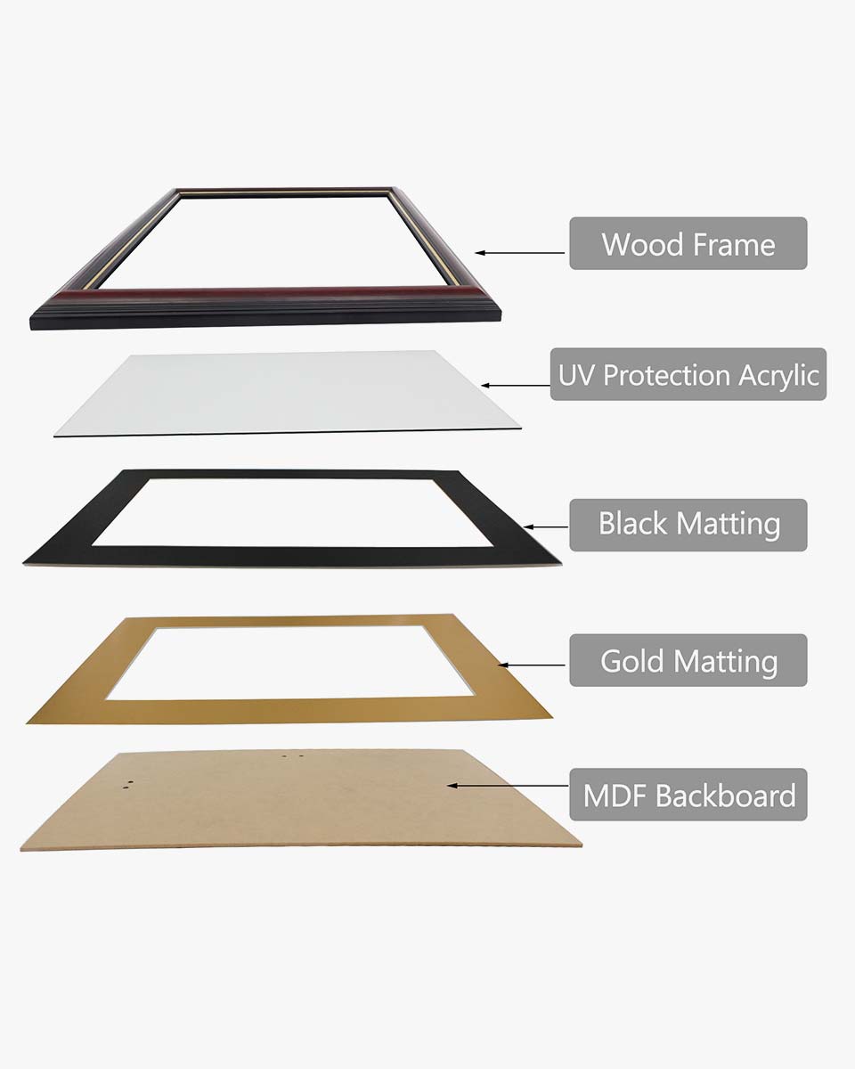 Certificate Documents Frame Real Wood with Gold Trim for 8.5"*11" - 8 Colors Available
