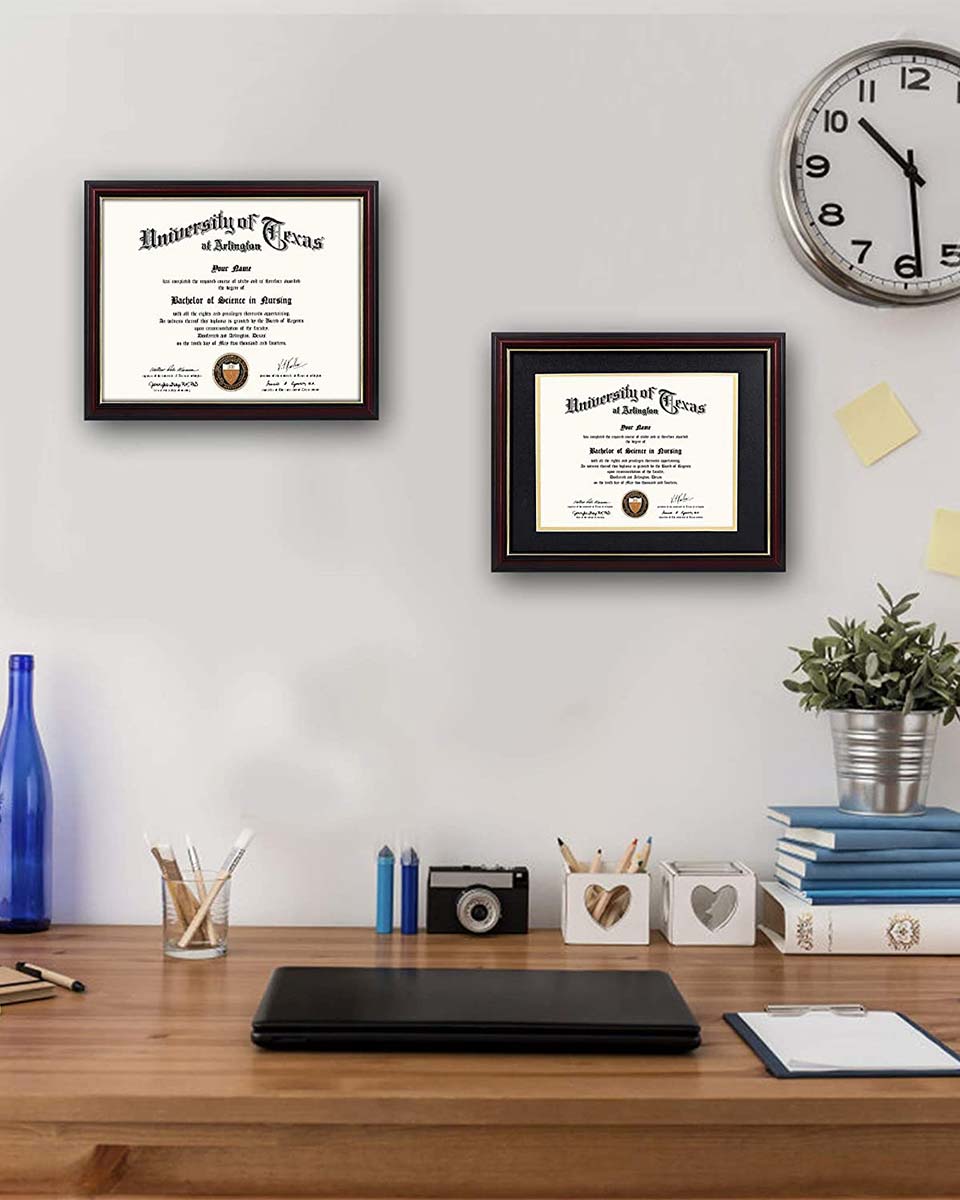 Certificate Documents Frame Real Wood with Gold Trim for 8.5"*11" - 8 Colors Available