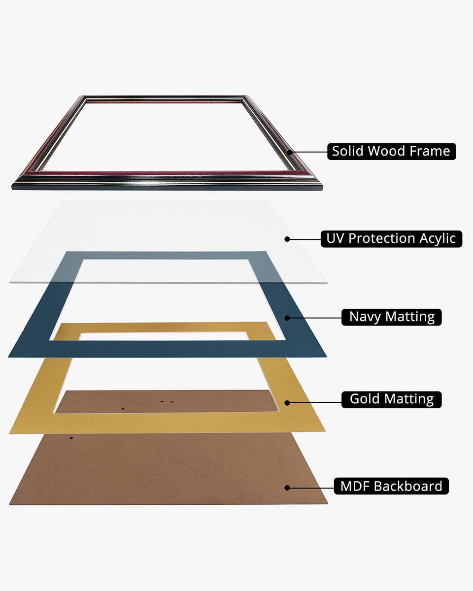 Certificate Documents Frame Real Wood with Gold Trim for 8.5"*11" - 8 Colors Available