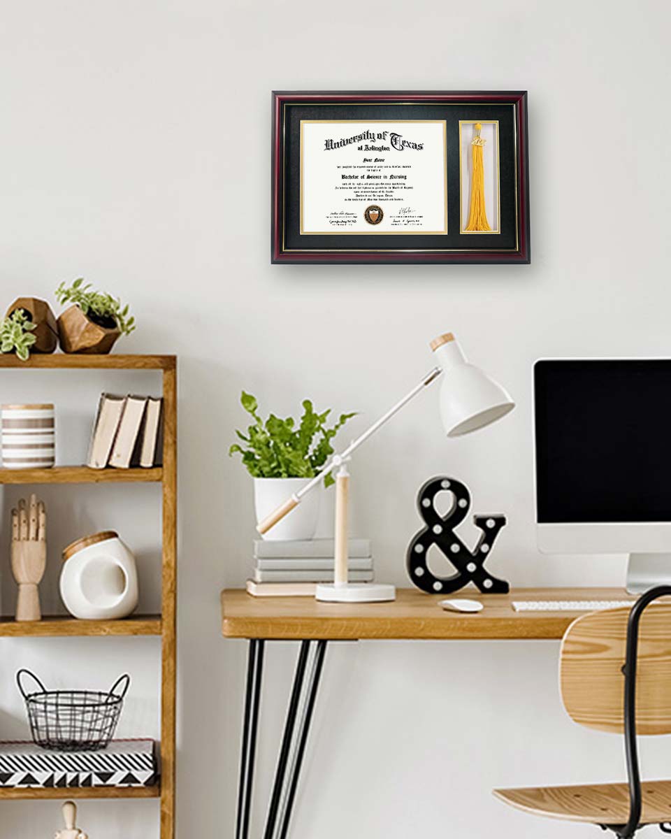 Solid Wood Diploma Frame with Tassel Holder for 8.5x11 Certificate - 4 Colors Available