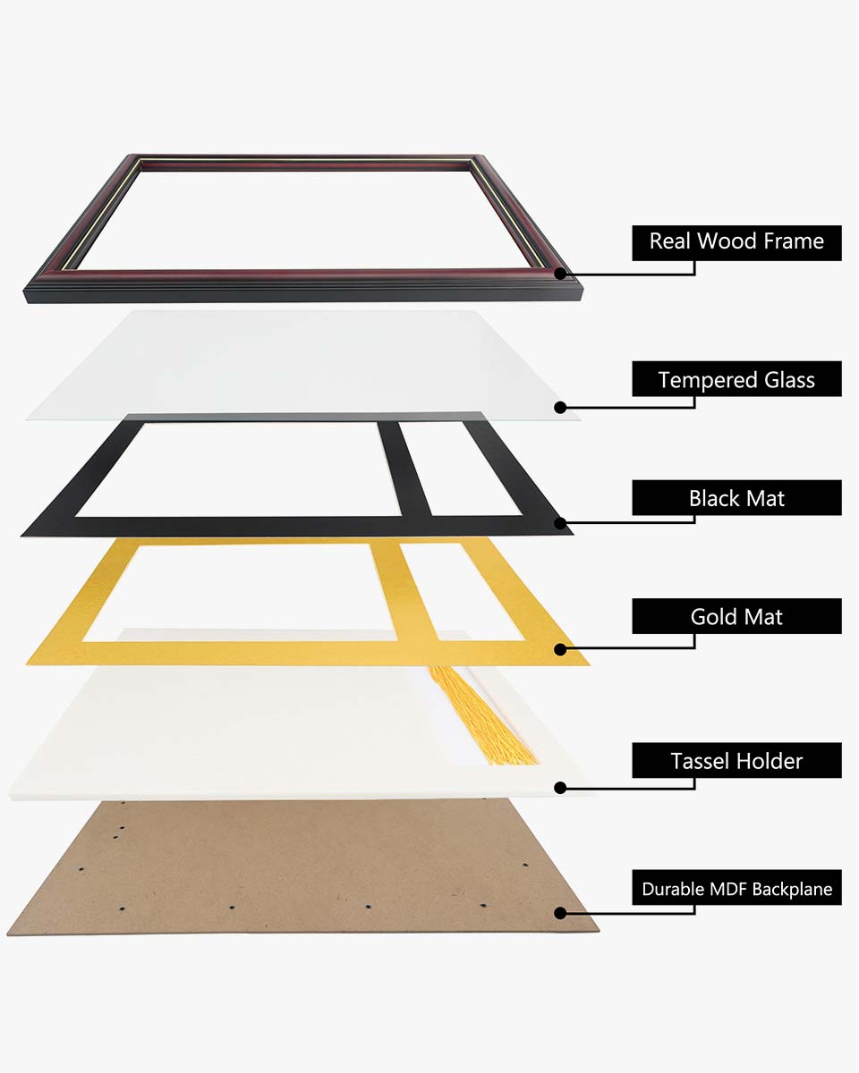 Solid Wood Diploma Frame with Tassel Holder for 8.5x11 Certificate - 4 Colors Available