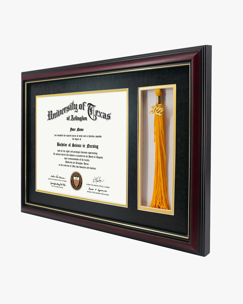Solid Wood Diploma Frame with Tassel Holder for 8.5x11 Certificate - 4 Colors Available