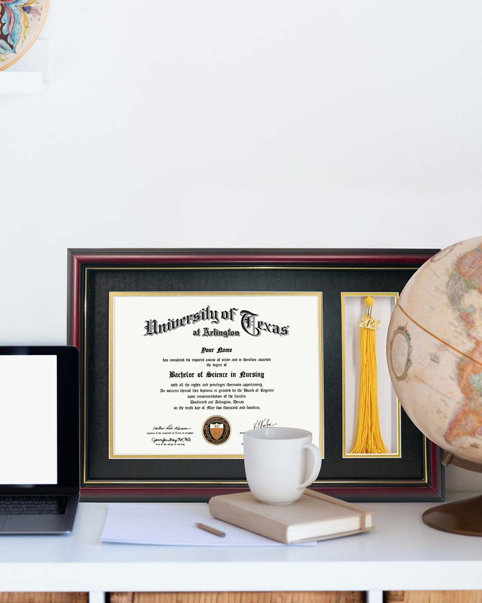 Solid Wood Diploma Frame with Tassel Holder for 8.5x11 Certificate - 4 Colors Available