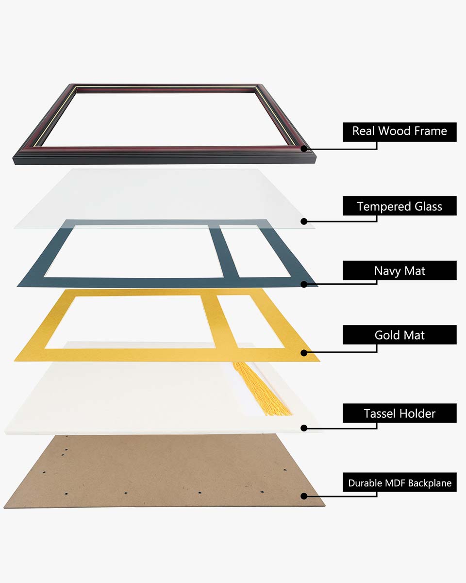 Solid Wood Diploma Frame with Tassel Holder for 8.5x11 Certificate - 4 Colors Available
