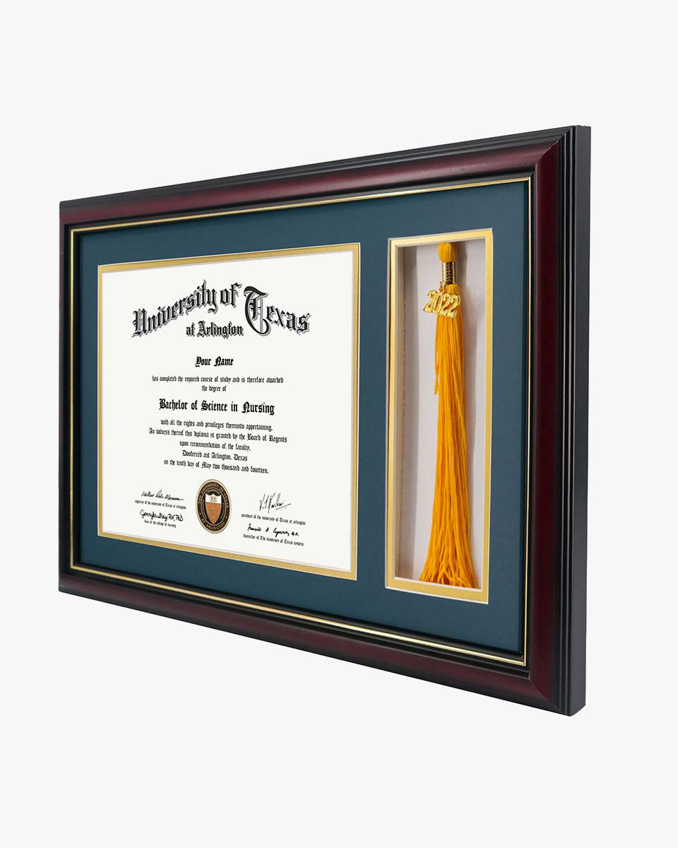 Solid Wood Diploma Frame with Tassel Holder for 8.5x11 Certificate - 4 Colors Available