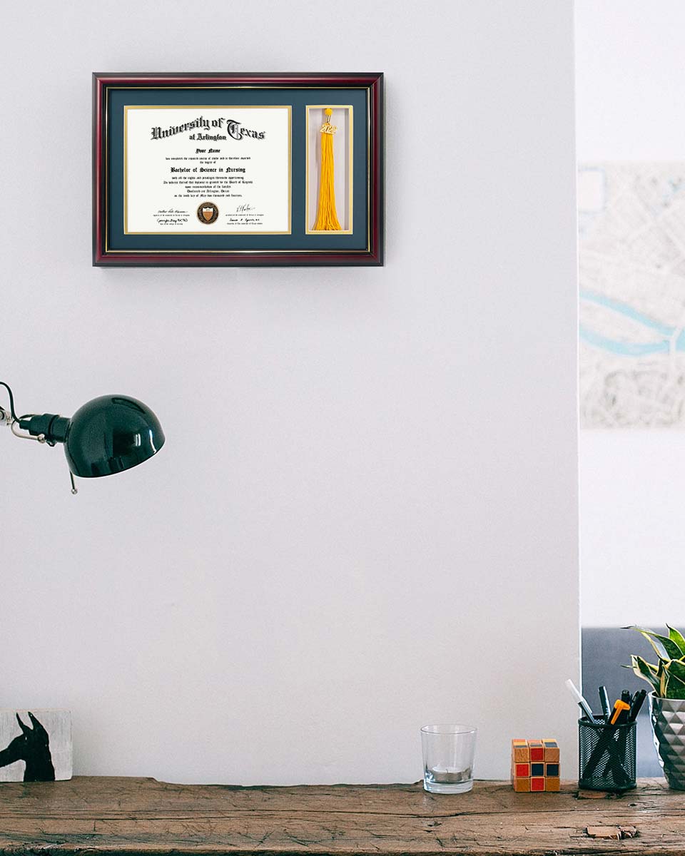 Solid Wood Diploma Frame with Tassel Holder for 8.5x11 Certificate - 4 Colors Available