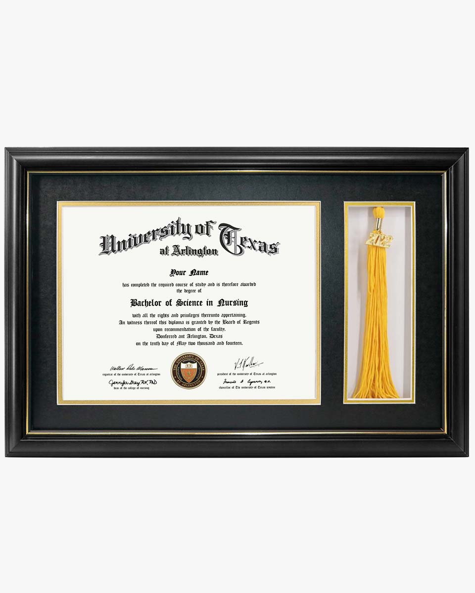 Solid Wood Diploma Frame with Tassel Holder for 8.5x11 Certificate - 4 Colors Available