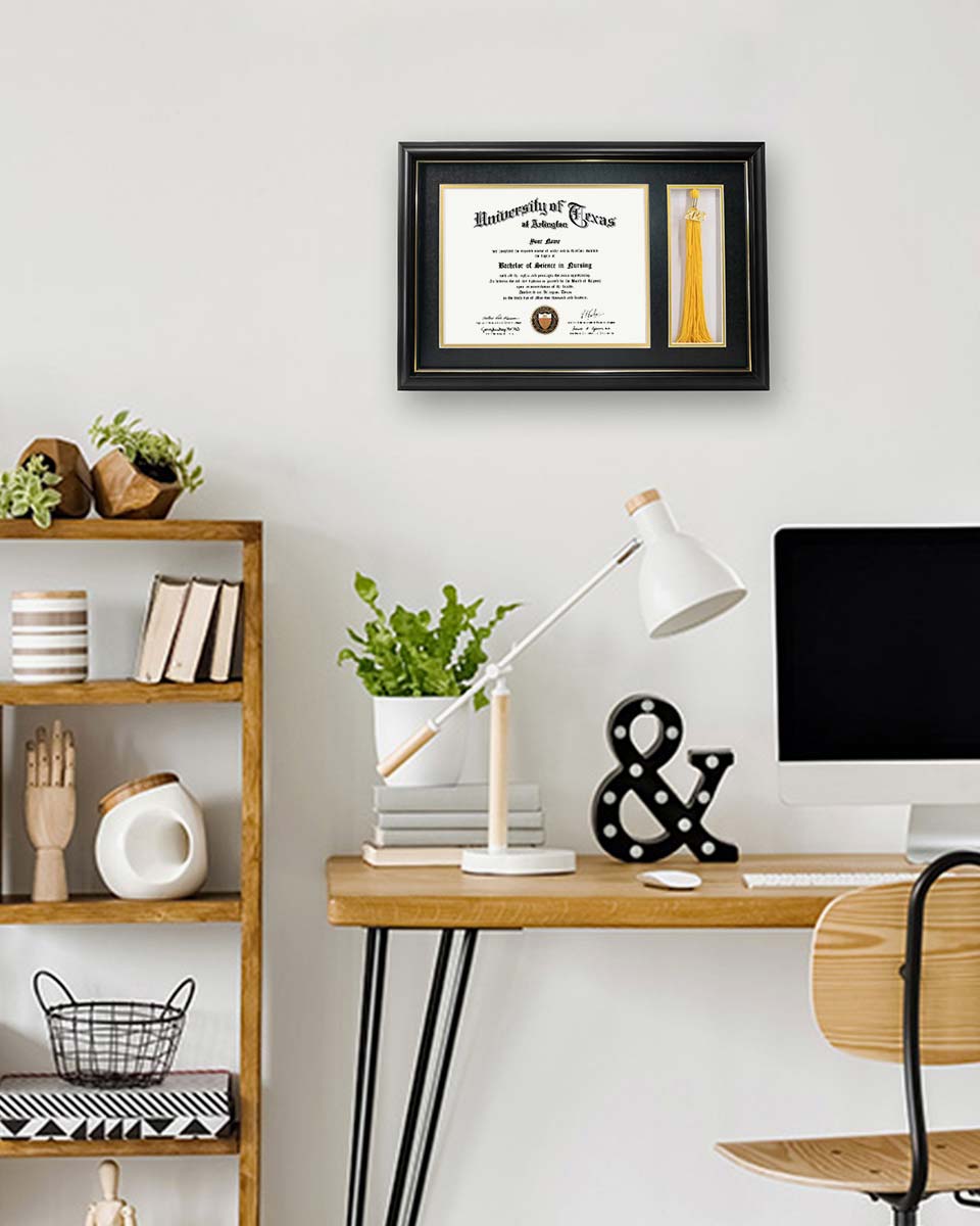 Solid Wood Diploma Frame with Tassel Holder for 8.5x11 Certificate - 4 Colors Available