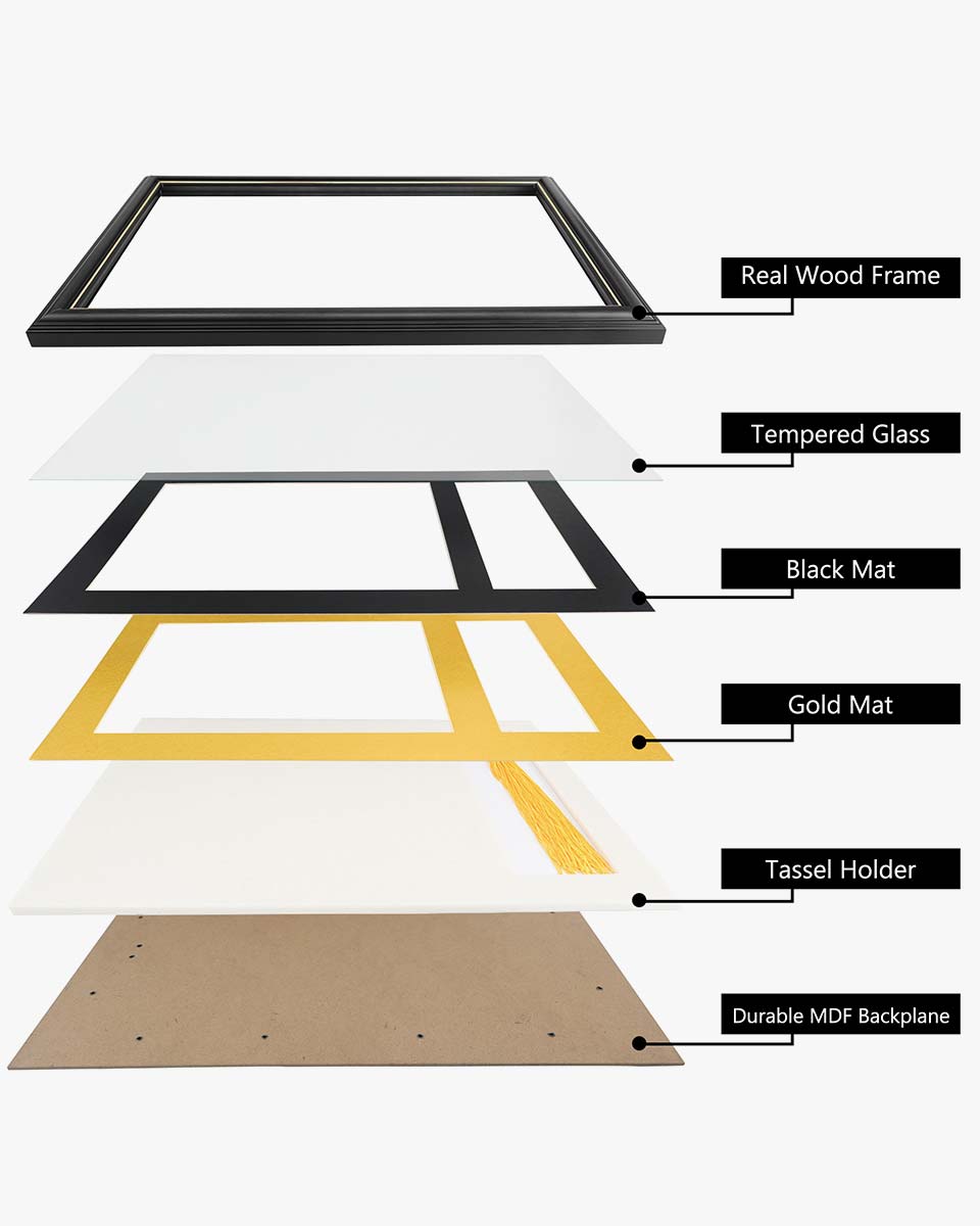 Solid Wood Diploma Frame with Tassel Holder for 8.5x11 Certificate - 4 Colors Available