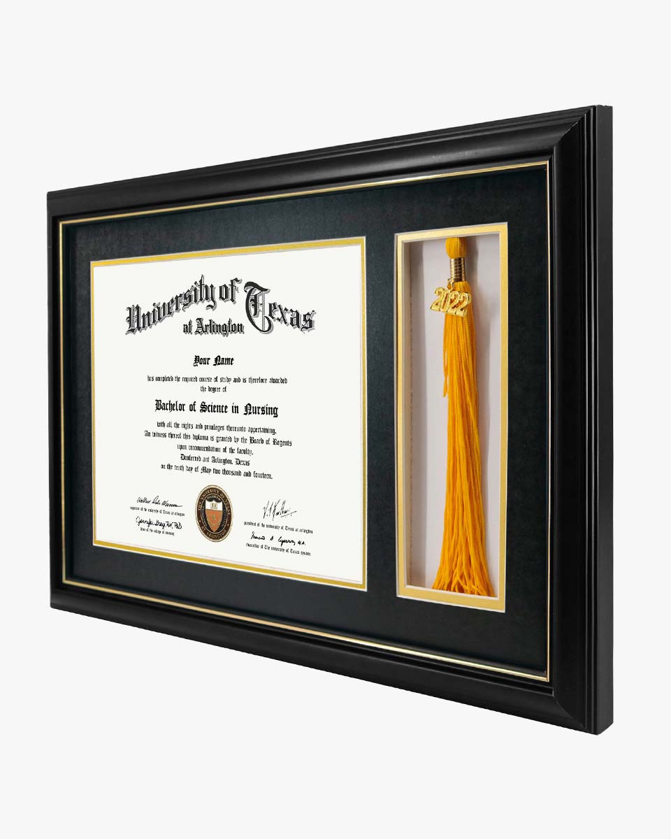 Solid Wood Diploma Frame with Tassel Holder for 8.5x11 Certificate - 4 Colors Available