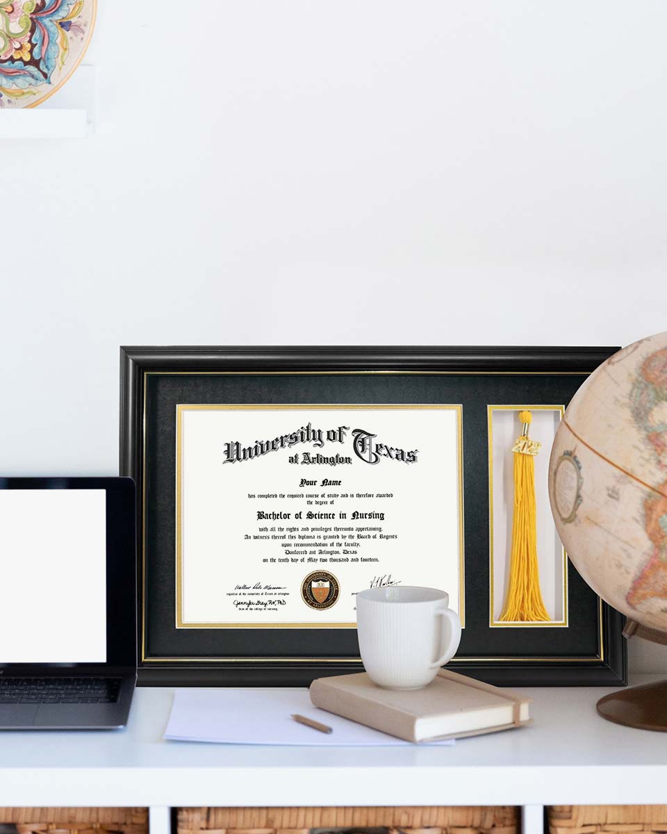 Solid Wood Diploma Frame with Tassel Holder for 8.5x11 Certificate - 4 Colors Available