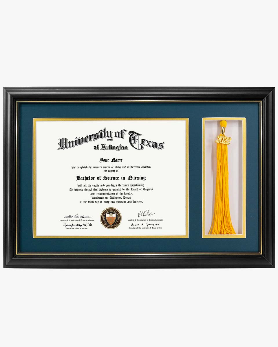 Solid Wood Diploma Frame with Tassel Holder for 8.5x11 Certificate - 4 Colors Available