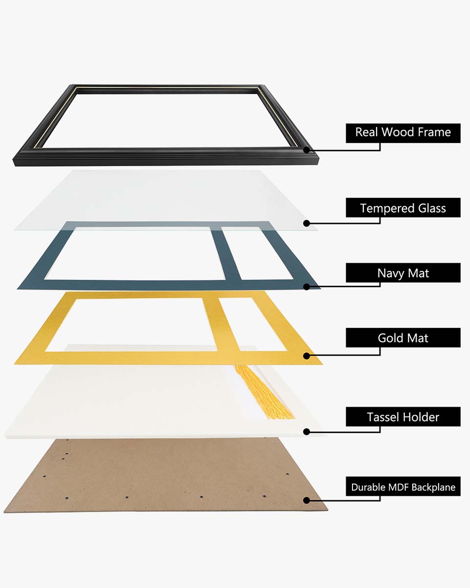 Solid Wood Diploma Frame with Tassel Holder for 8.5x11 Certificate - 4 Colors Available