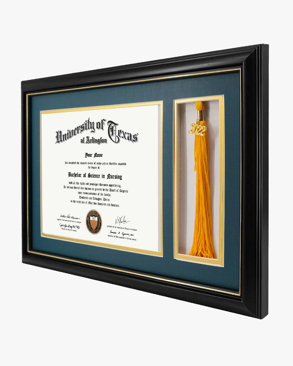Solid Wood Diploma Frame with Tassel Holder for 8.5x11 Certificate - 4 Colors Available