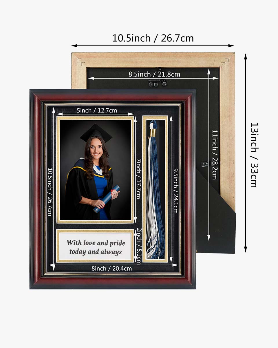 Graduation Real Wood Shadow Box Frame for Photo with Tassel Insert - 3 Sizes Available