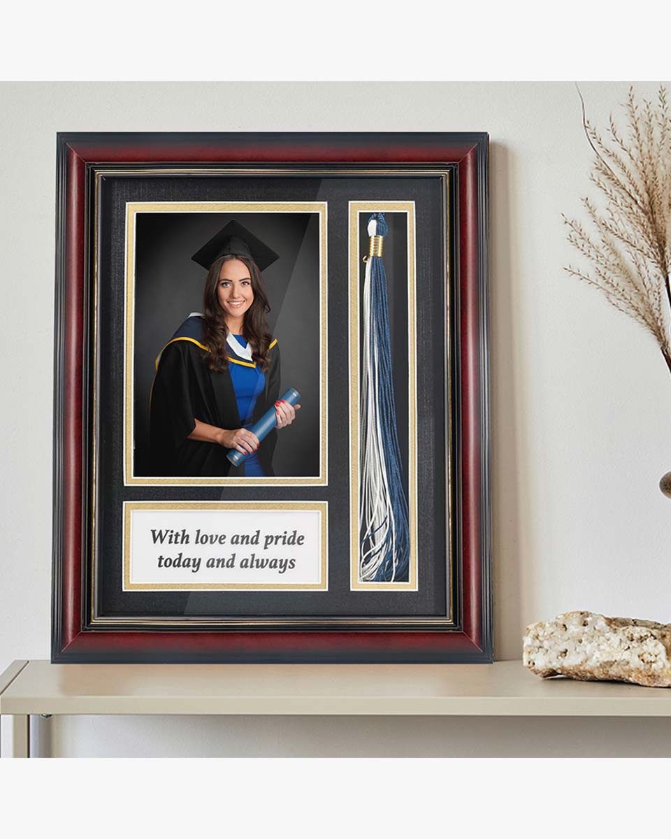 Graduation Real Wood Shadow Box Frame for Photo with Tassel Insert - 3 Sizes Available