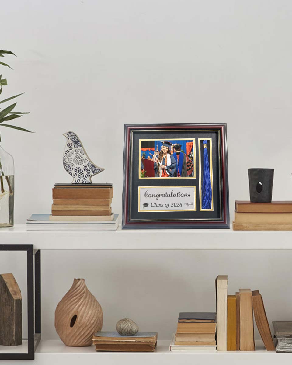 Graduation Class of 2026 Real Wood Shadow Box Frame for Photo with Tassel Insert