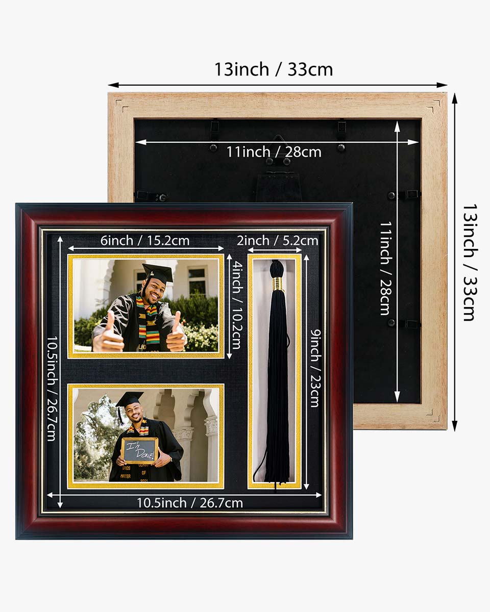 Cherry Real Wood Look Gold Trim with Tassel Holder Picture Frame - 2 Styles Available