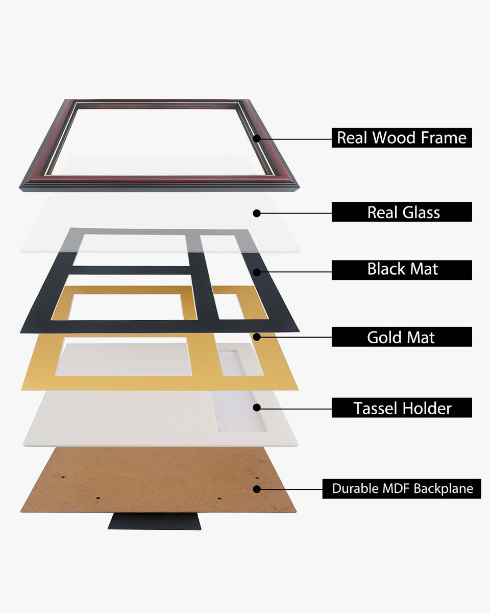 Cherry Real Wood Look Gold Trim with Tassel Holder Picture Frame - 2 Styles Available