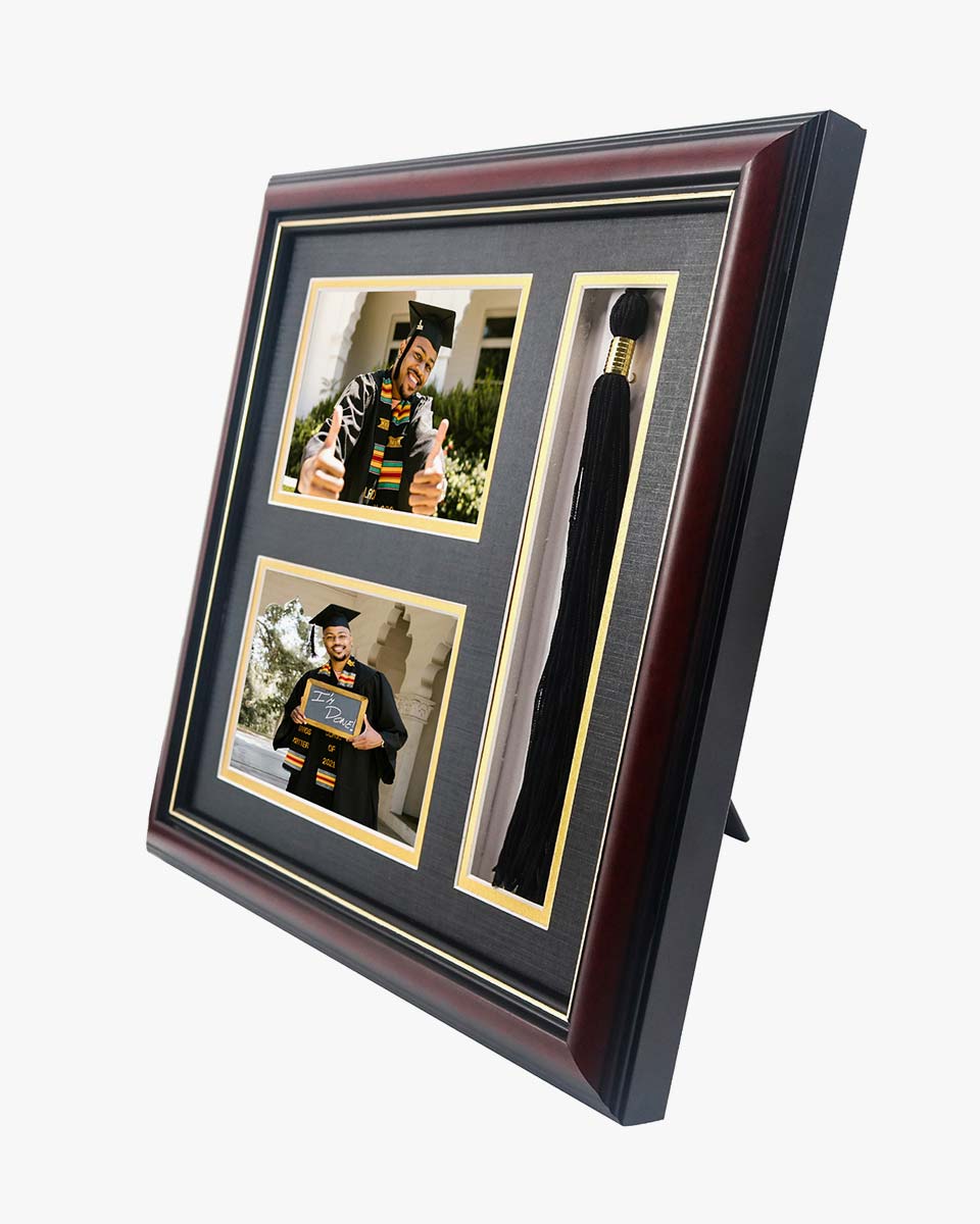 Cherry Real Wood Look Gold Trim with Tassel Holder Picture Frame - 2 Styles Available