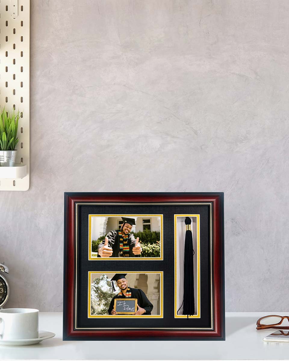 Cherry Real Wood Look Gold Trim with Tassel Holder Picture Frame - 2 Styles Available