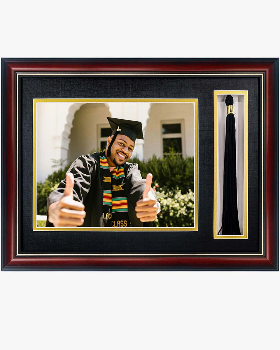 Cherry Real Wood Look Gold Trim with Tassel Holder Picture Frame - 2 Styles Available