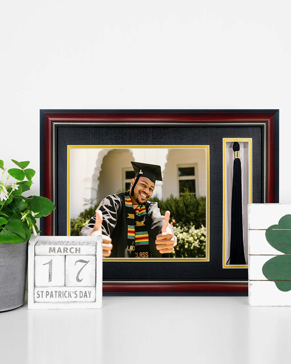 Cherry Real Wood Look Gold Trim with Tassel Holder Picture Frame - 2 Styles Available