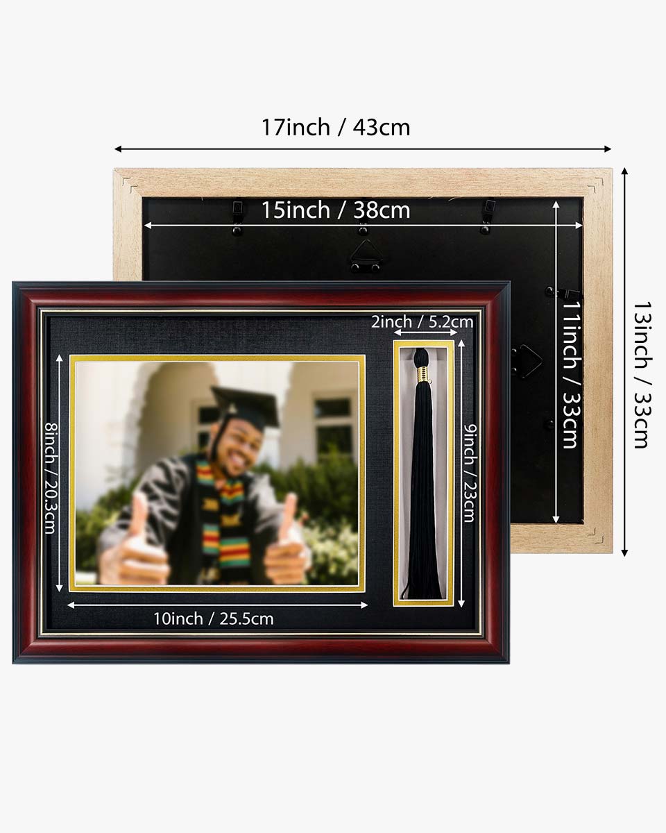 Cherry Real Wood Look Gold Trim with Tassel Holder Picture Frame - 2 Styles Available