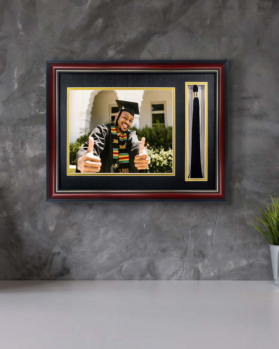 Cherry Real Wood Look Gold Trim with Tassel Holder Picture Frame - 2 Styles Available