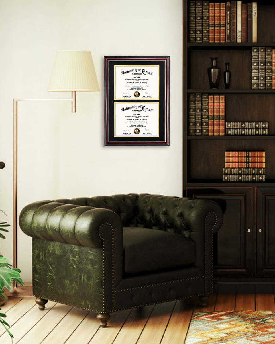 Double Certificate Documents Frame Real Wood with Gold Trim for 8.5"*11 - 4 Colors Available
