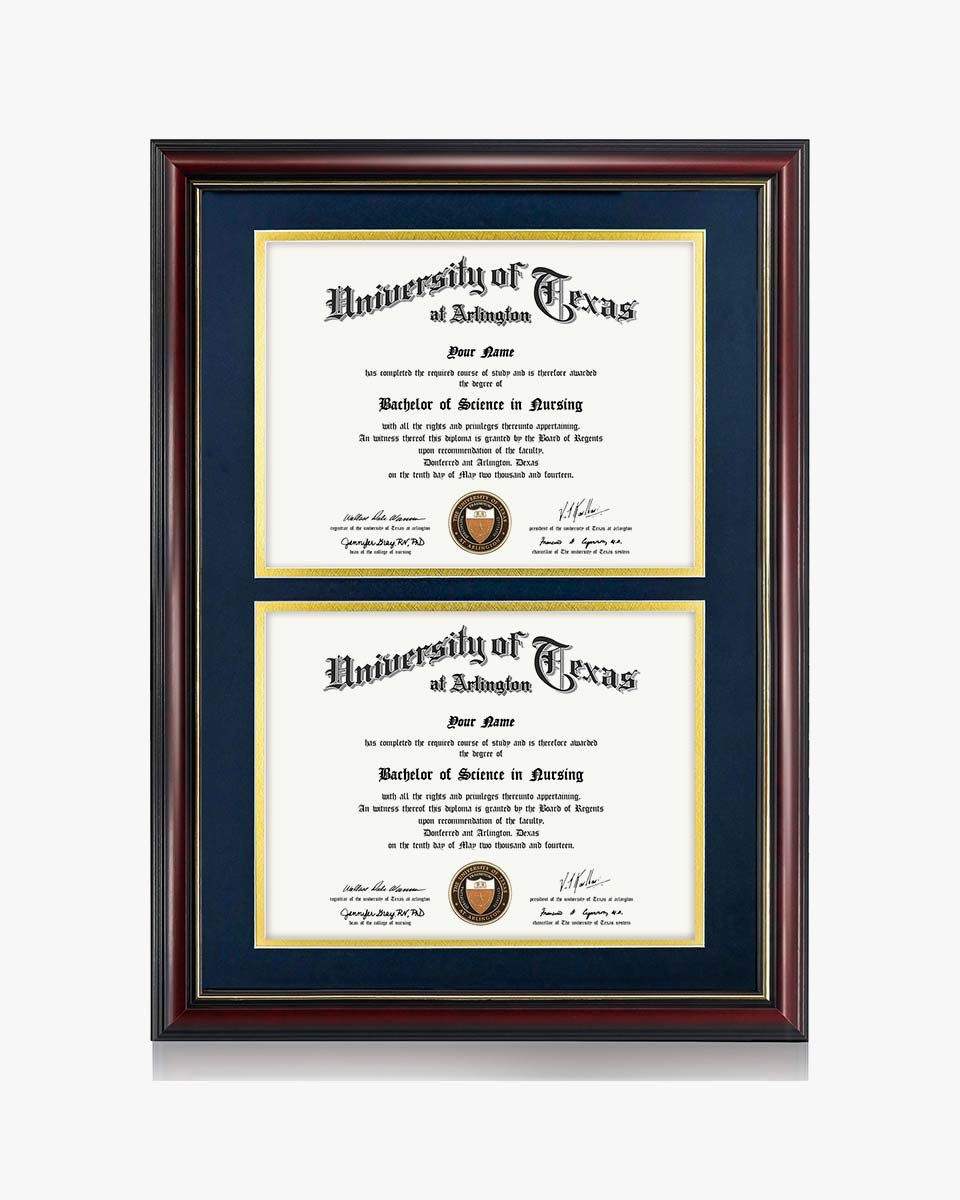 Double Certificate Documents Frame Real Wood with Gold Trim for 8.5"*11 - 4 Colors Available