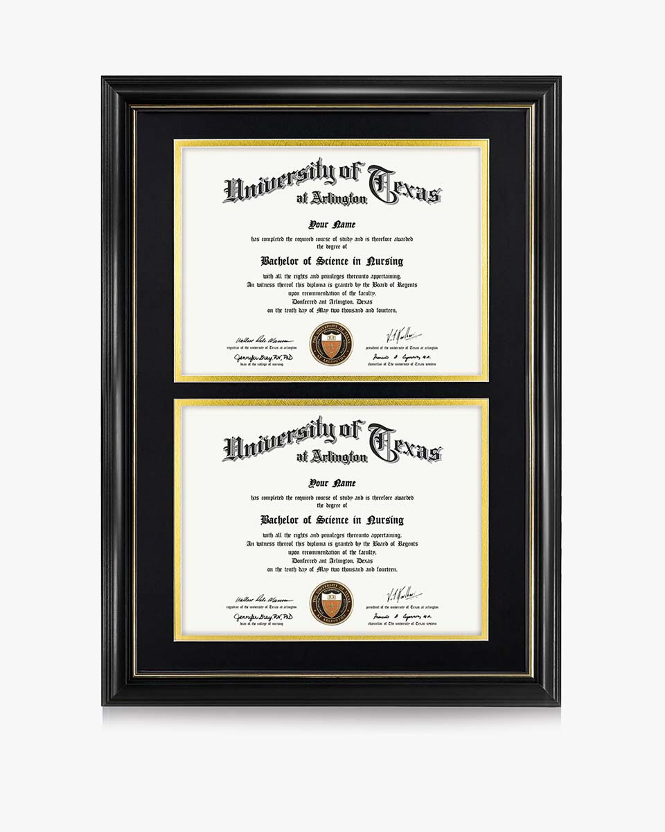 Double Certificate Documents Frame Real Wood with Gold Trim for 8.5"*11 - 4 Colors Available