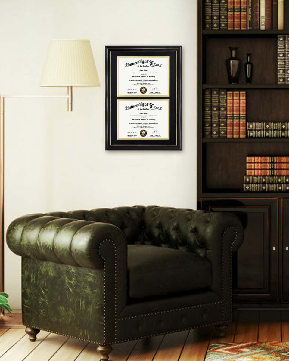 Double Certificate Documents Frame Real Wood with Gold Trim for 8.5"*11 - 4 Colors Available