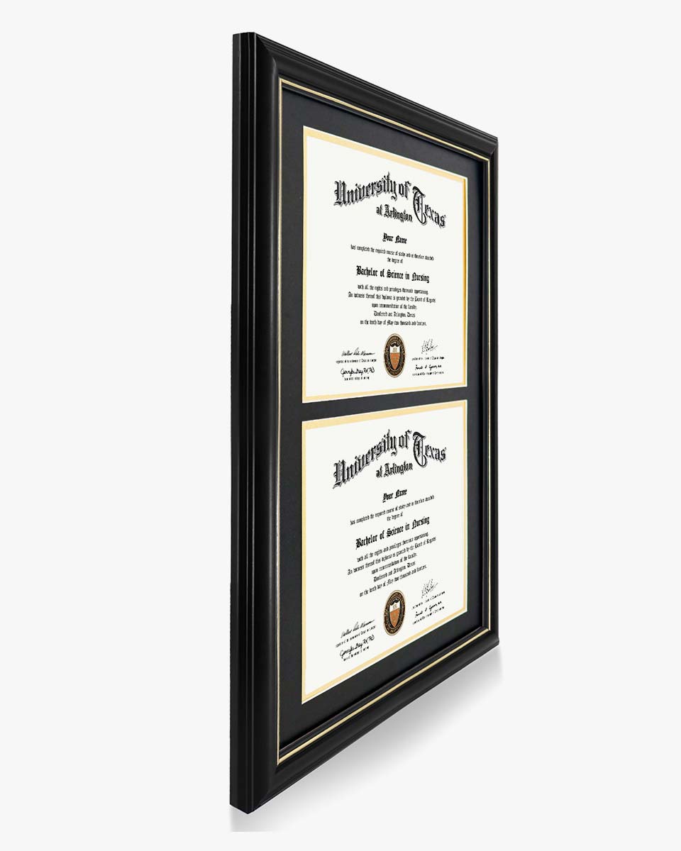 Double Certificate Documents Frame Real Wood with Gold Trim for 8.5"*11 - 4 Colors Available