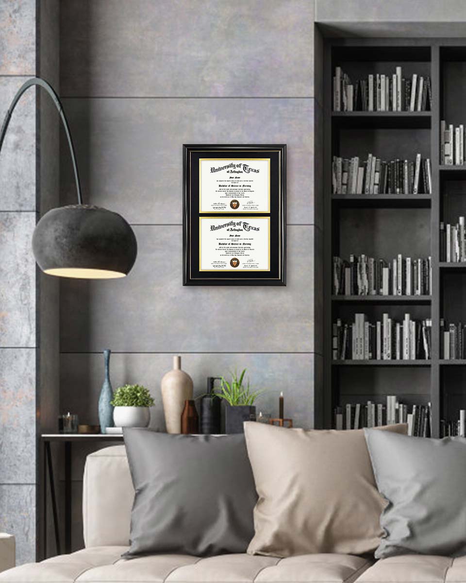 Double Certificate Documents Frame Real Wood with Gold Trim for 8.5"*11 - 4 Colors Available