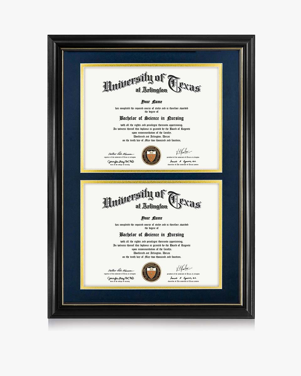 Double Certificate Documents Frame Real Wood with Gold Trim for 8.5"*11 - 4 Colors Available