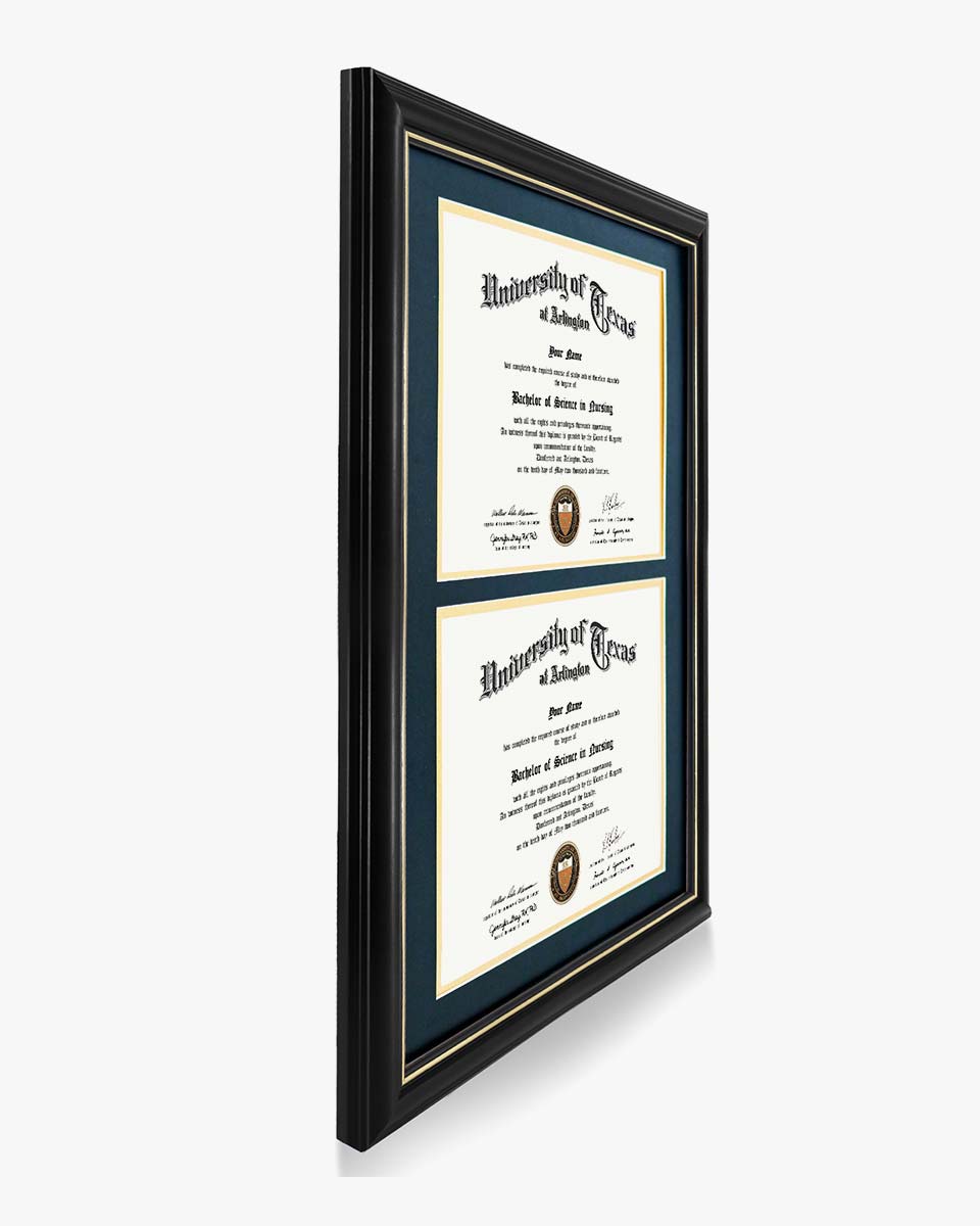 Double Certificate Documents Frame Real Wood with Gold Trim for 8.5"*11 - 4 Colors Available