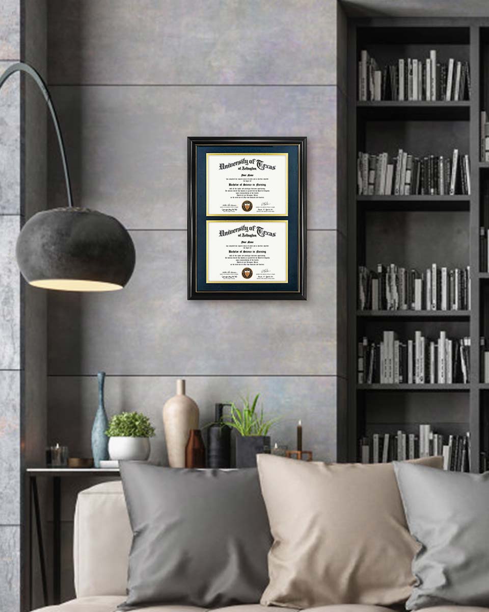 Double Certificate Documents Frame Real Wood with Gold Trim for 8.5"*11 - 4 Colors Available