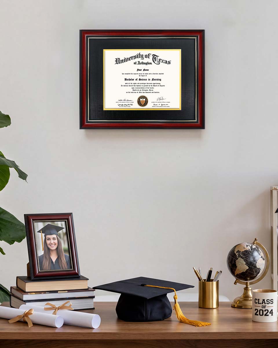 Graduation Certificate Real Wood Frame with Gold Trim 8*10 / 11*14