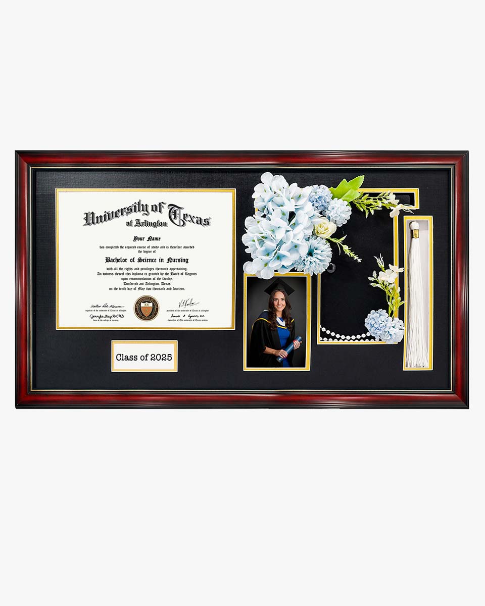 Cherry Wood Graduation Frame for Diploma & Photo with Cap & Tassel Holder - 4 Colors Available