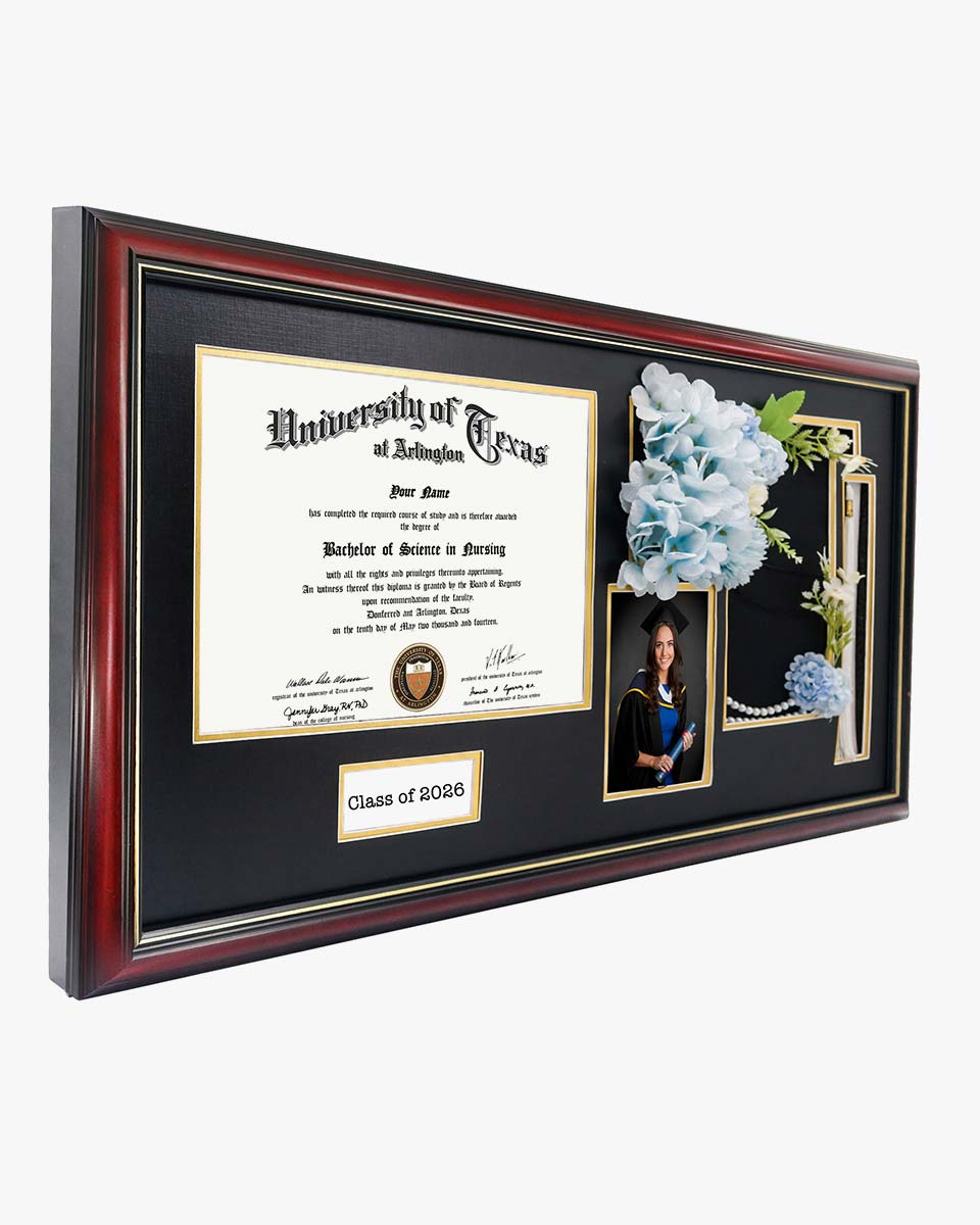 Cherry Wood Graduation Frame for Diploma & Photo with Cap & Tassel Holder - 4 Colors Available
