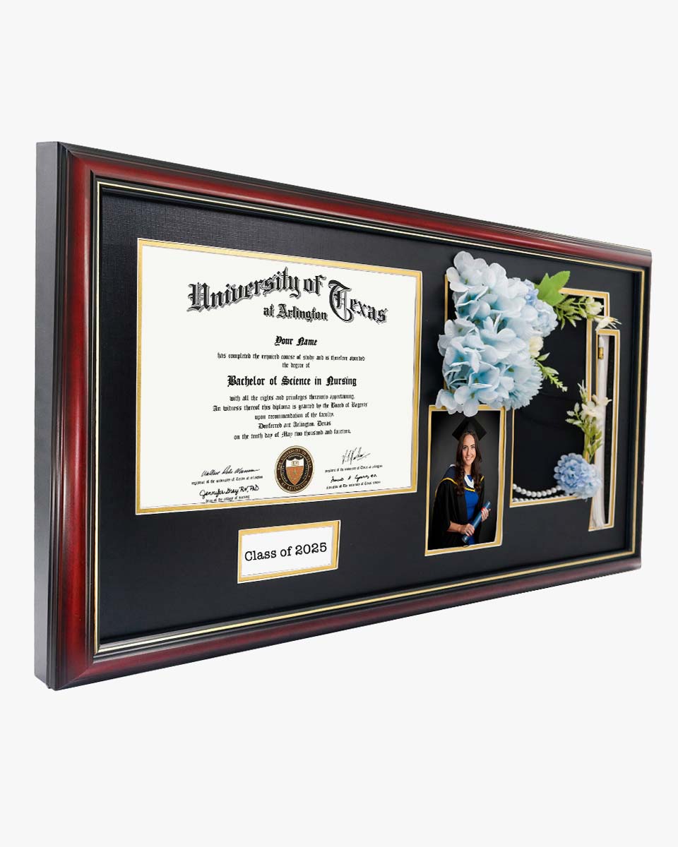 Cherry Wood Graduation Frame for Diploma & Photo with Cap & Tassel Holder - 4 Colors Available