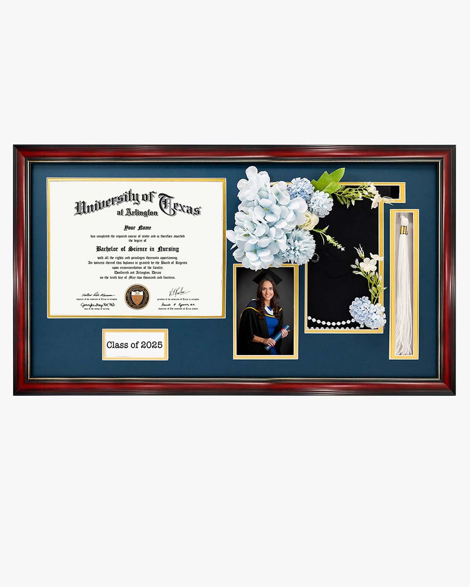Cherry Wood Graduation Frame for Diploma & Photo with Cap & Tassel Holder - 4 Colors Available