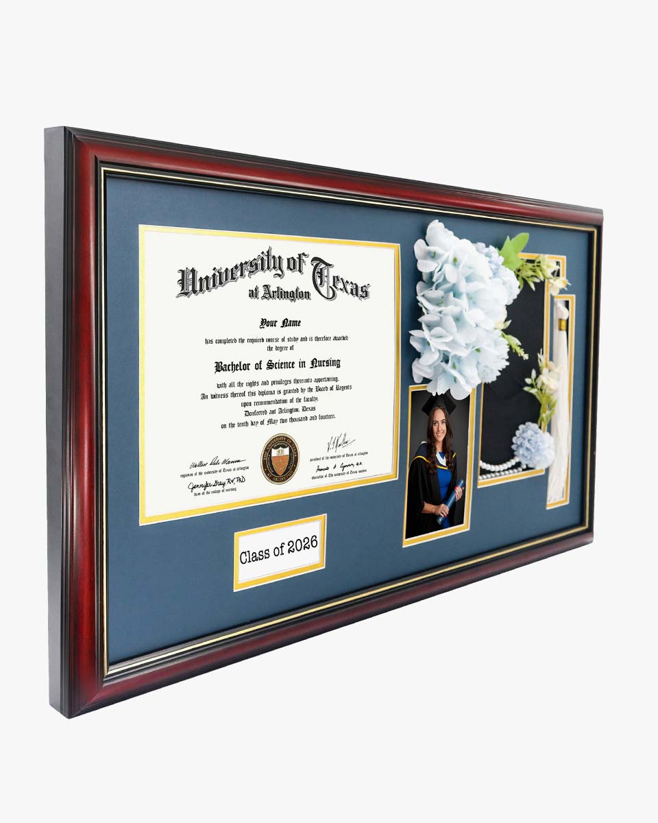Cherry Wood Graduation Frame for Diploma & Photo with Cap & Tassel Holder - 4 Colors Available