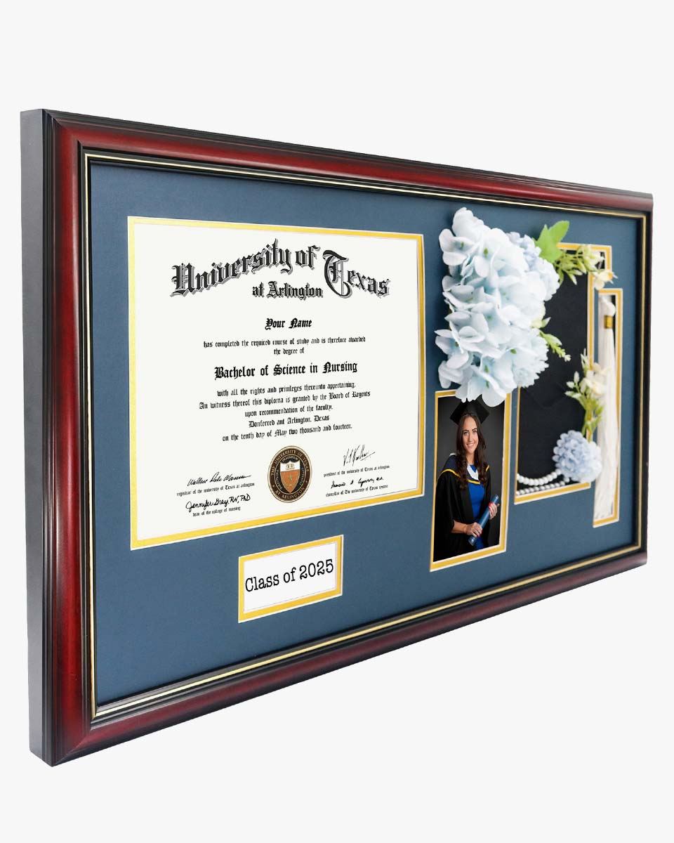 Cherry Wood Graduation Frame for Diploma & Photo with Cap & Tassel Holder - 4 Colors Available