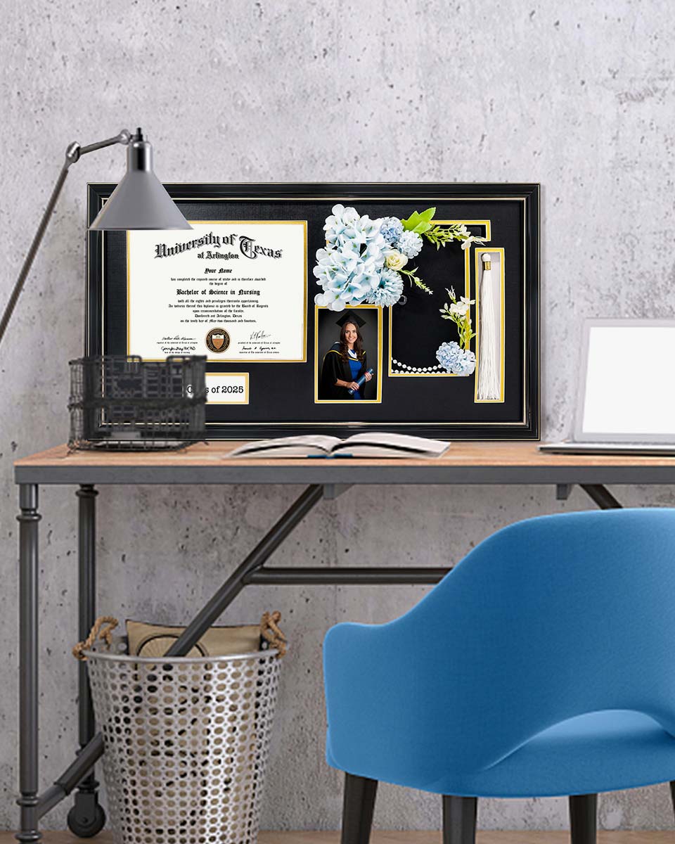 Cherry Wood Graduation Frame for Diploma & Photo with Cap & Tassel Holder - 4 Colors Available