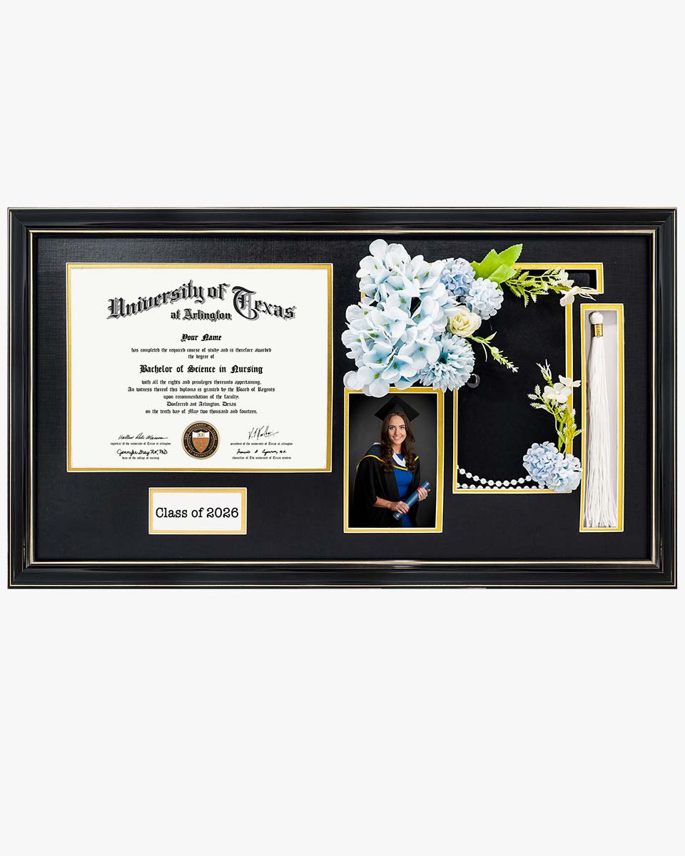 Cherry Wood Graduation Frame for Diploma & Photo with Cap & Tassel Holder - 4 Colors Available