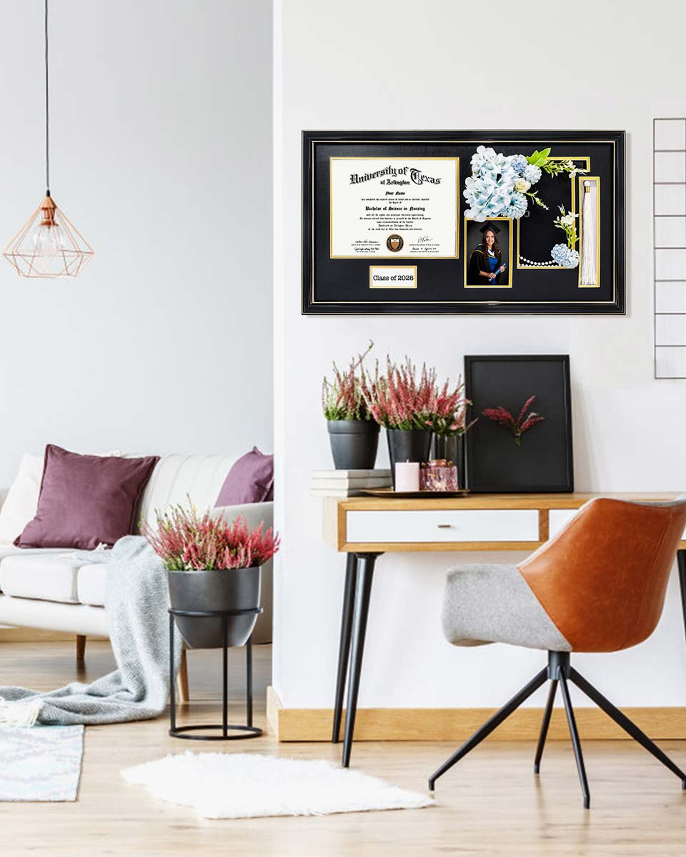 Cherry Wood Graduation Frame for Diploma & Photo with Cap & Tassel Holder - 4 Colors Available