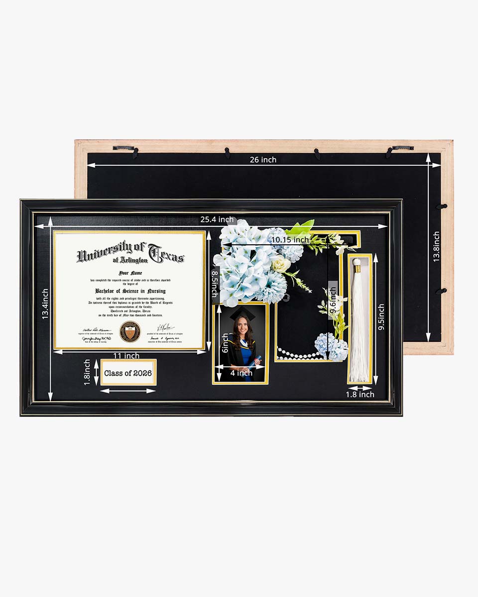 Cherry Wood Graduation Frame for Diploma & Photo with Cap & Tassel Holder - 4 Colors Available
